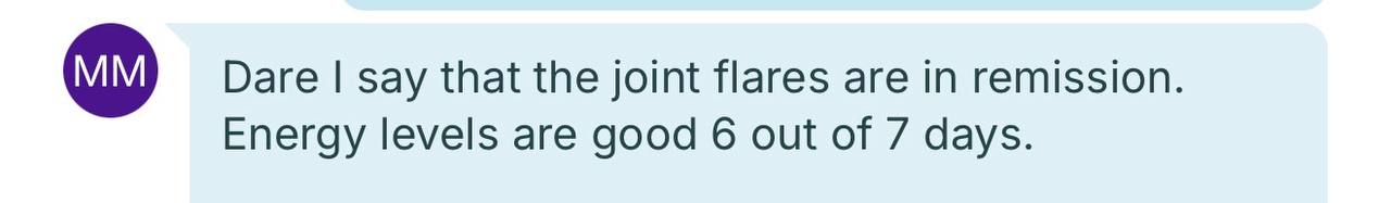 Client testimonial about joint flares and energy